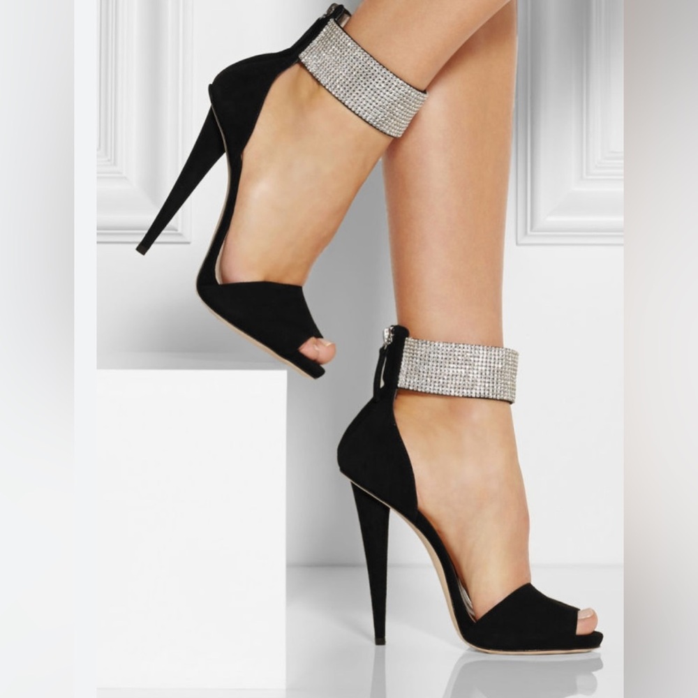 Giuseppe Zanotti Black Stiletto Heels with Rhinestone Ankle Strap size 36
